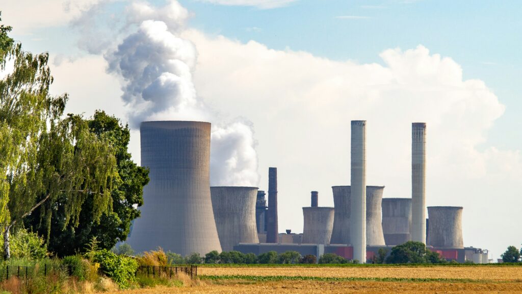 a group of smoke stacks